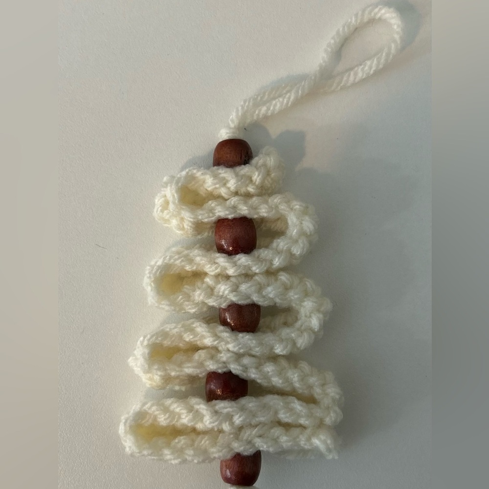 Small Ivory and Brown Bead Holiday Ornament or Gift Tag